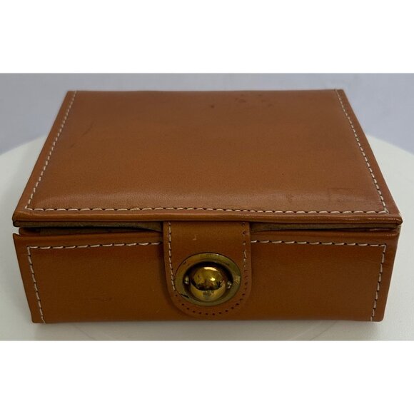 Unknown Other - Vintage Brown Faux Leather Trinket Jewelry Box Brass Button Closure Retro Decor